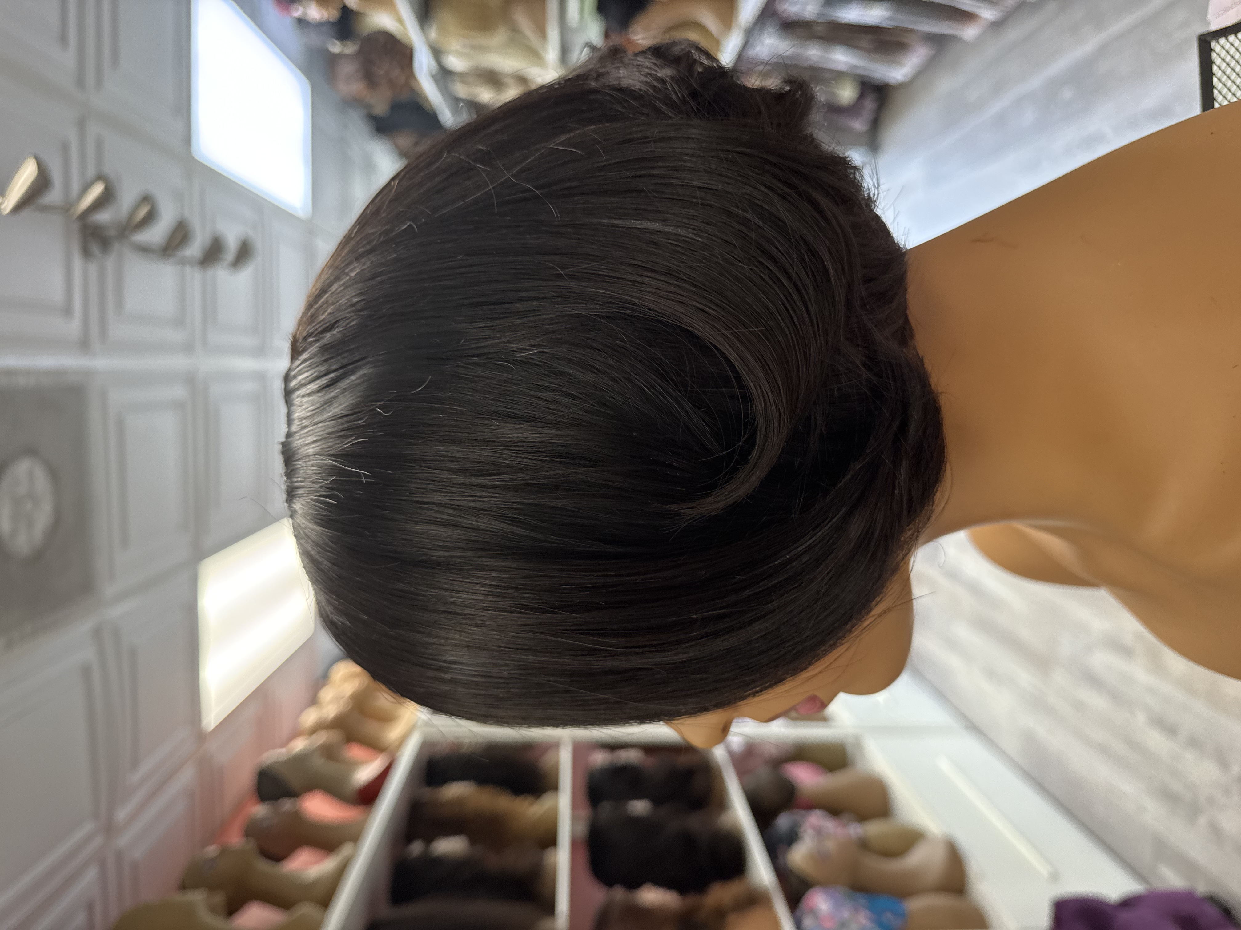 Frontal lace wig side profile on mannequin
