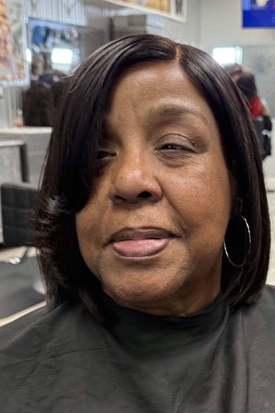 Client wearing a ready-to-wear bob wig
